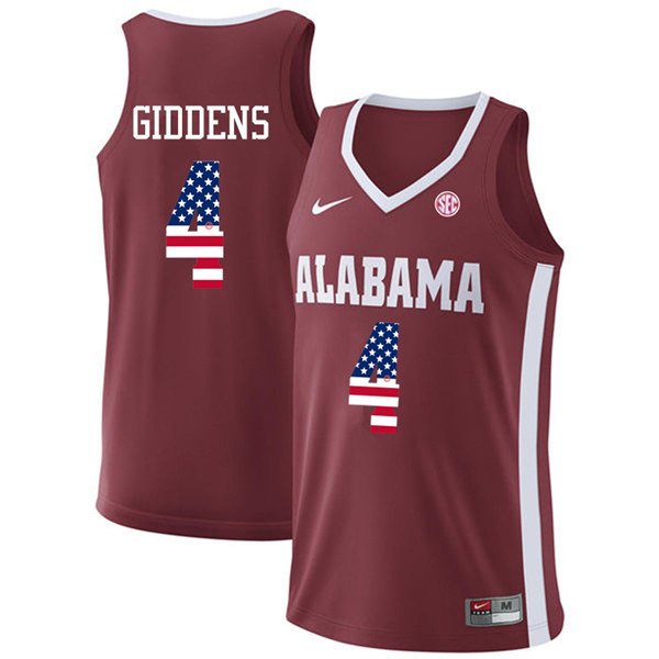 Men #4 Daniel Giddens Alabama Crimson Tide USA Flag Fashion College Basketball Jerseys-Crimson